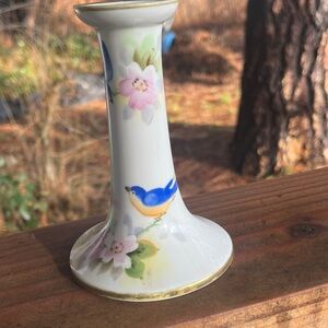 Vintage Nippon Hand-Painted Candlestick Holder Bluebird